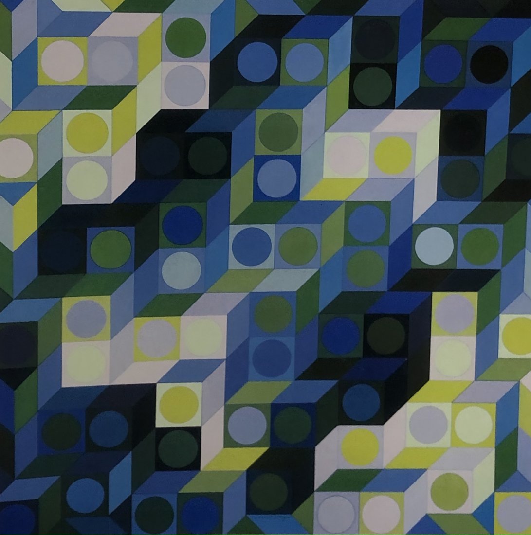 Victor Vasarely (Deuton-VB, 1969) Offset Lithograph: VICTOR VASARELY (1906-1997) Deuton-VB, 1969 Offset lithograph in colors on heavy paper 10" x 10"
