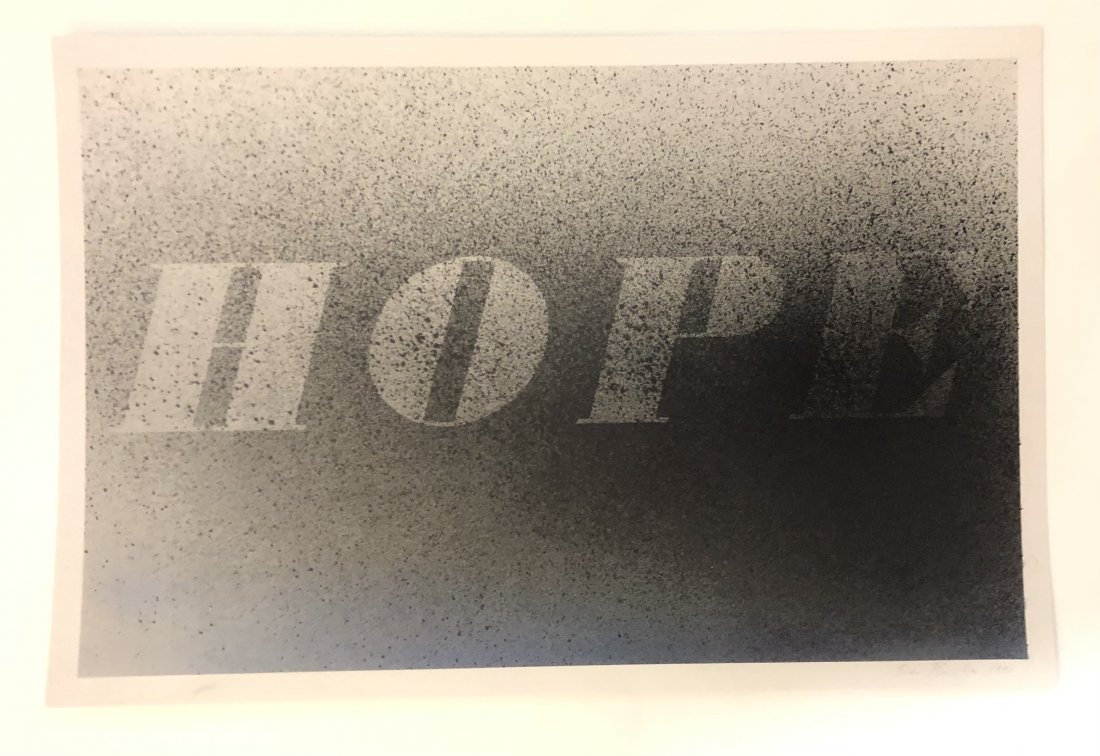 Ed Ruscha (Hope, 1998) Offset Lithograph on Silk Paper: ED RUSCHA (B. 1937) Hope, 1998 Offset lithograph on silk paper 16" x 24" Signed and dated lower right side in the plate Provenance: Private collection, Tate Modern, Britian