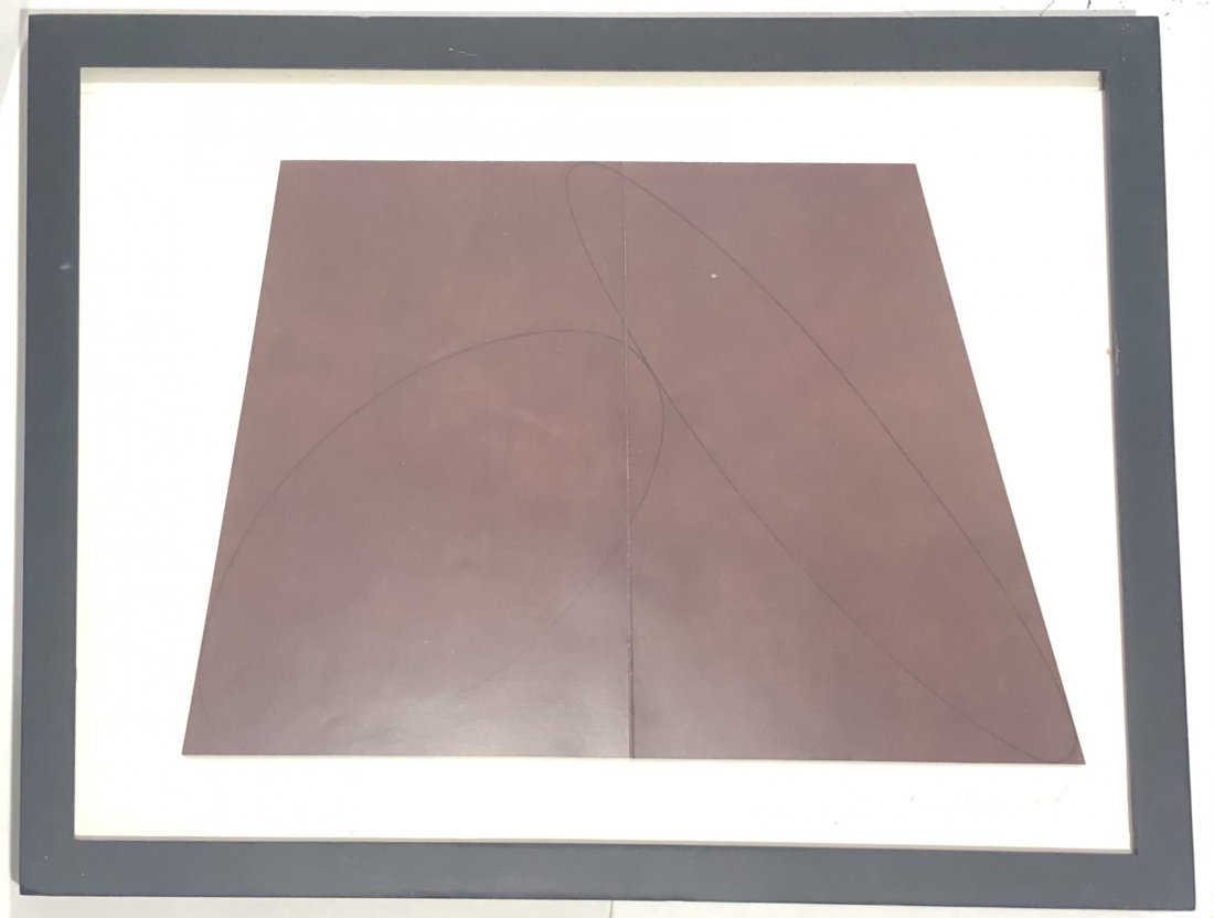 Robert Mangold (Plane) Pencil Signed Print 1993: ROBERT MANGOLD (B. 1937) Plane/Figure Series, 1993 Colored print on paper 11" x 15 1/2" ; framed: 13" x 17" Signed lower right side in pencil