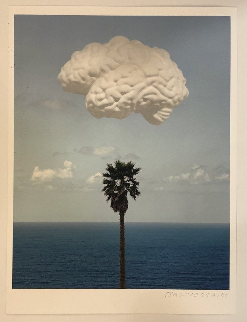 John Baldessari (Brain Cloud) Hand Signed Print: JOHN BALDESSARI (1931-2020) Brain Cloud (with seascape and palm tree) Print in colors on wove paper 24" x 18" Signed lower right side in pencil