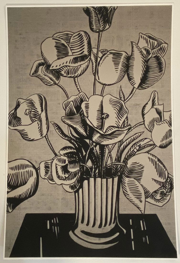 Roy Lichtenstein "Black Flowers" Lithograph 1961: Roy Lichtenstein "Black Flowers" Lithograph 1961 Black and white Measures 19 x 28 inches Mounted to card stock.