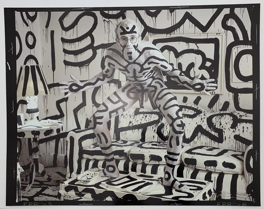 Keith Haring Black and White Print on Paper: Keith Haring Black and White Print on Paper Measures 21.5 x 27 inches