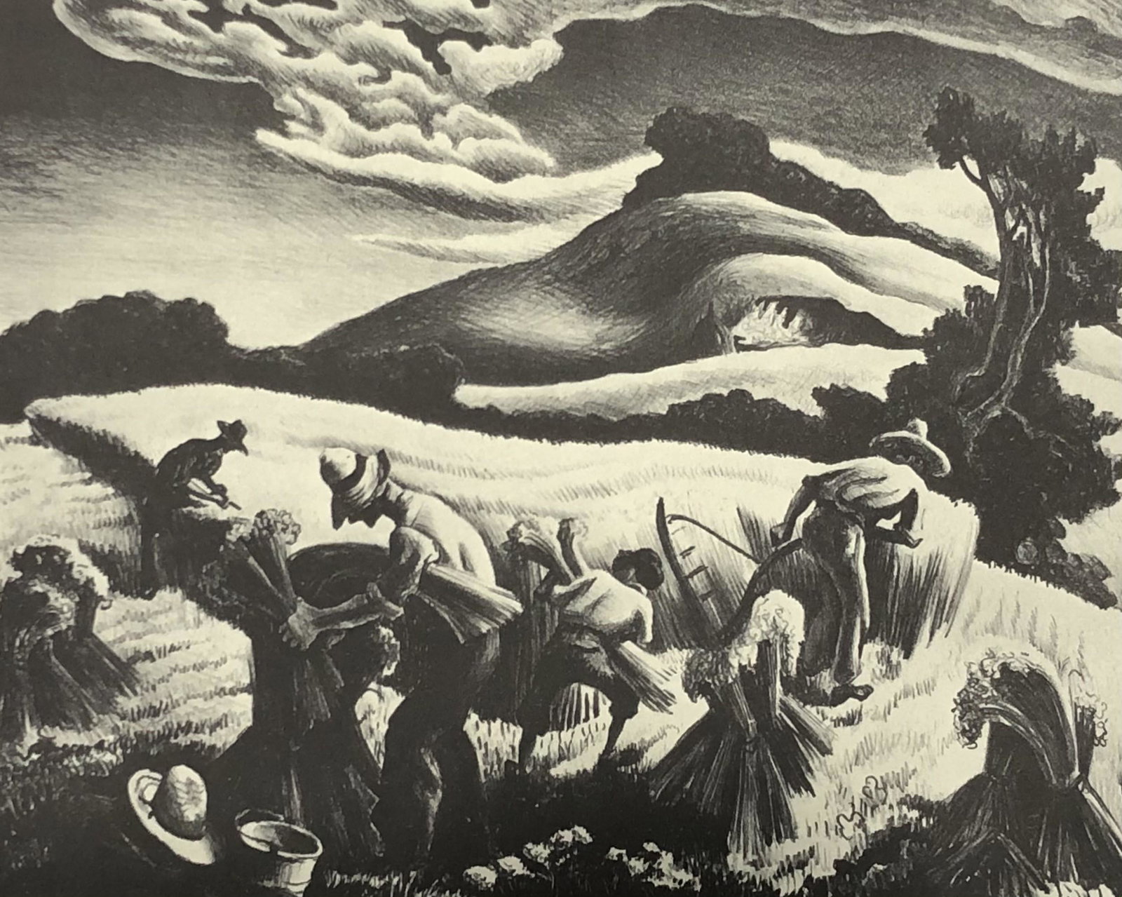 Thomas Hart Benton (Cradling Wheat) Print on paper: THOMAS HART BENTON Cradling Wheat Print on paper 9 3/4" x 7 3/4" Mounted to same sized cardstock