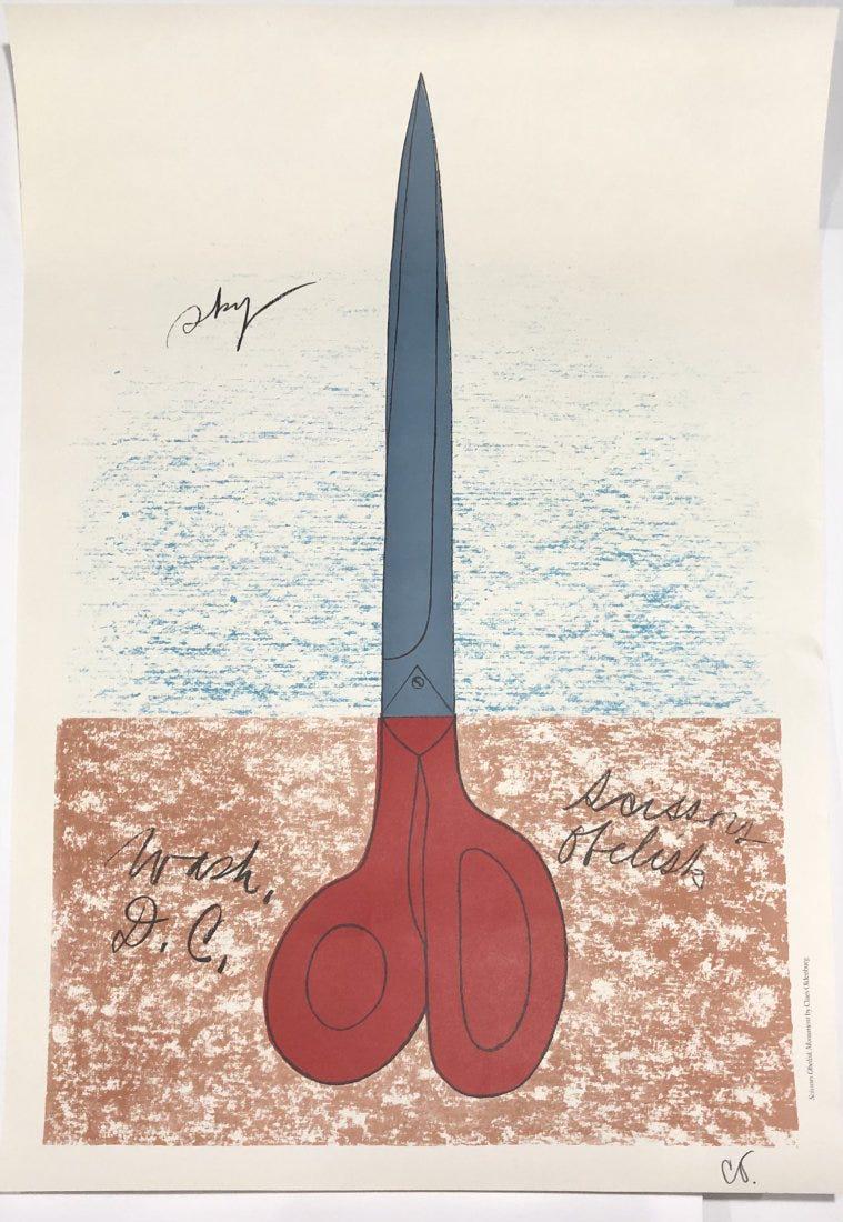 Claes Oldenburg (Scissors) Hand Signed Lithograph 1968: CLAES OLDENBURG (B. 1929) Scissors as Monument from National Collection of Fine Arts Portfolio Lithograph on paper in colors Printed in 1968 30" x 24" Signed in pencil lower right side Printed by Atel