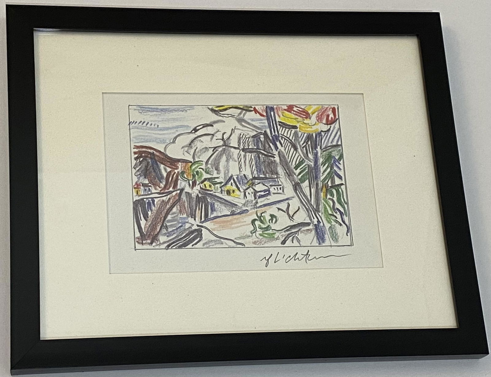 Roy Lichtenstein (Landscape) Signed Print on Wove Paper: ROY LICHTENSTEIN (1923-1997) Abstract Landscape Offset lithograph in colors on wove paper 7 1/2" x 10" sheet ; framed: 9" x 11" Signed lower right side in pencil