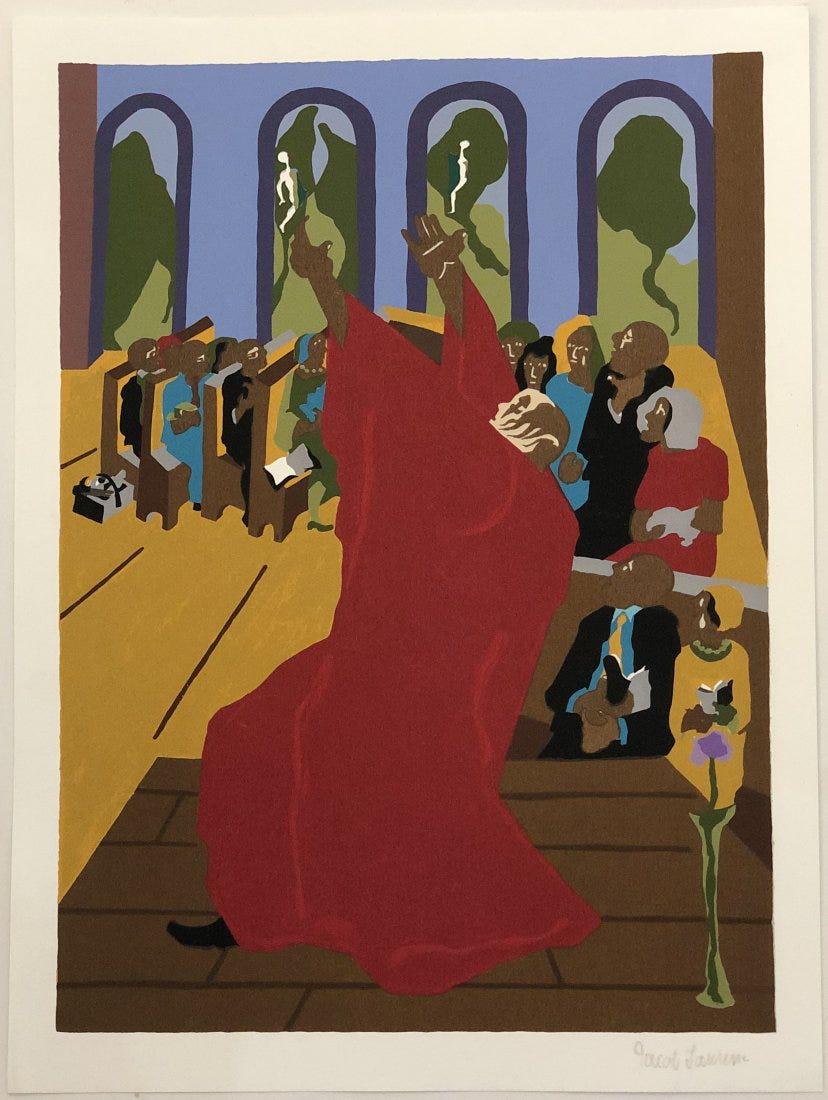 Jacob Lawrence (Moses) Pencil Signed Screenprint 1989: JACOB LAWRENCE (1917-2000) Moses, 1989 Screenprint in colors 21 3/4" x 16" Signed lower side in pencil