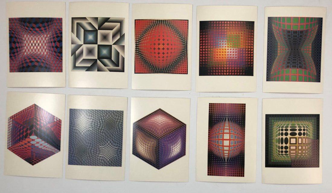 Grouping of 10 Victor Vasarely Colored Prints: VICTOR VASARELY (1906-1997) Grouping of 10 works Offset lithographic prints, mailing postcards Each: 4" x 5 3/4"