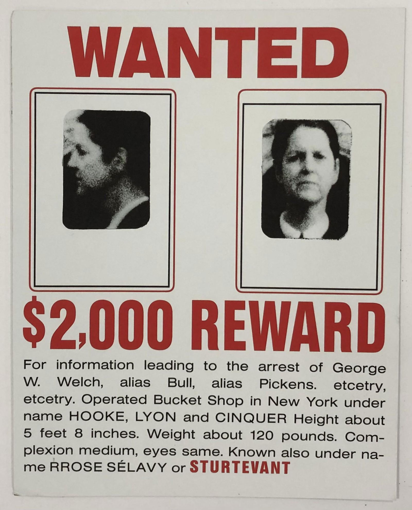 Elaine Sturtevant (Wanted) Print in Colors: 12 3/4" x 10" Mounted to same sized cardstock