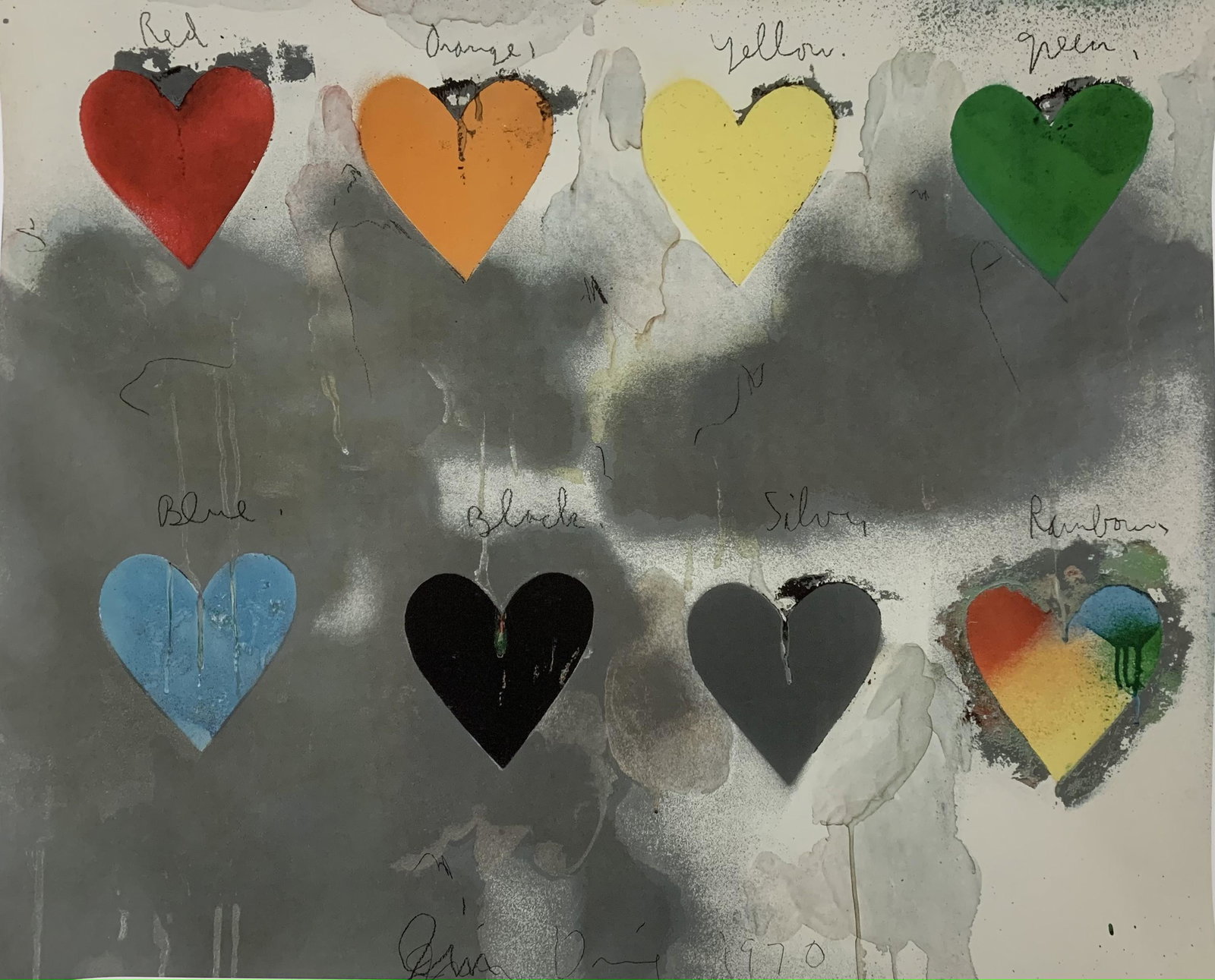 Jim Dine (Hearts) Colored Print on Paper: 24 1/2" x 29 1/2" Mounted to same sized cardstock