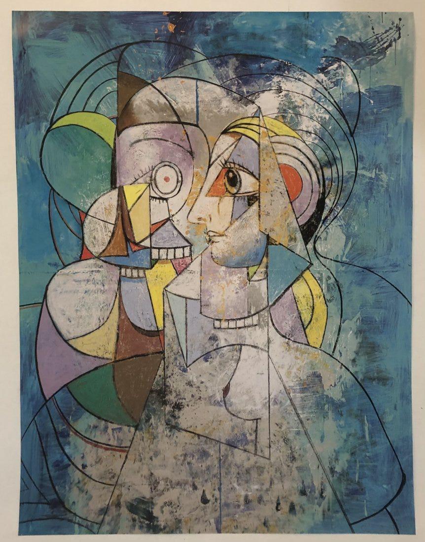 George Condo (Portrait) Pencil Signed Poster: GEORGE CONDO (B. 1957) Portrait Offset lithograph in colors (poster) 30 1/2" x 23" Signed lower right side in pencil