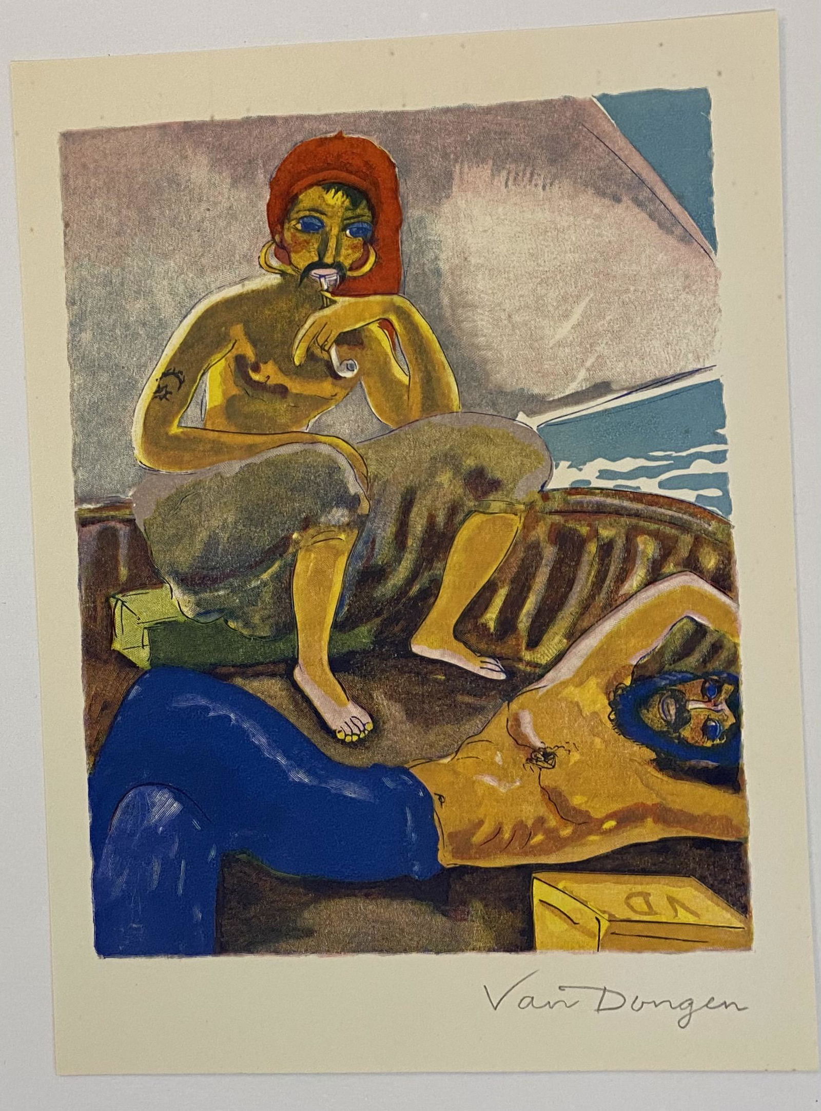 Kees Van Dongen (Untitled) Pencil Signed Pochoir: KEES VAN DONGEN (1877-1968) Untitled Pochoir in colors on paper 8 1/2" x 6" Signed lower right side in pencil