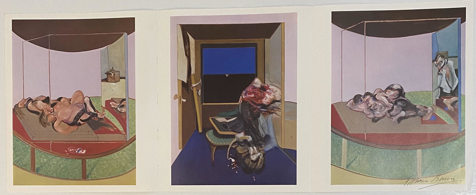 Francis Bacon (Triptych) Ink Signed Colored Print: FRANCIS BACON (1909-1992) Triptych