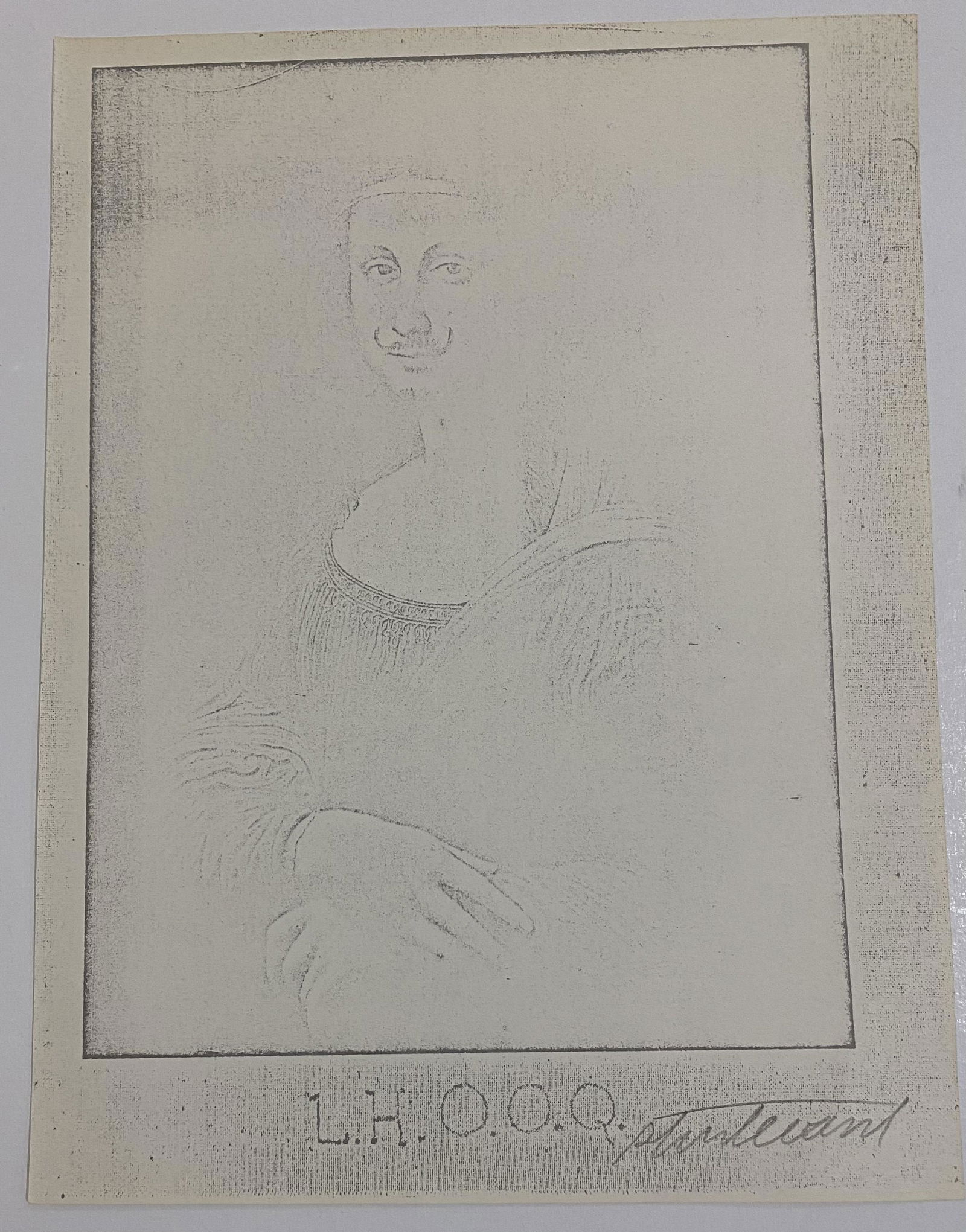 Elaine Sturtevant (Mona Lisa) Hand Signed Offset Litho: ELAINE STURTEVANT (1924-2014) Mona Lisa Offset lithograph on tan paper Printed circa 1973 11" x 8 1/2" Signed lower side in pencil Publisher: Everson Museum of Art in Syracuse