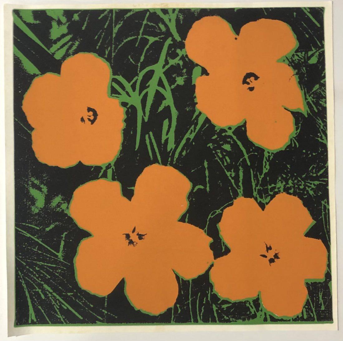 Andy Warhol Flowers Embossed Print on Wove Paper: ANDY WARHOL (1928-1987) Flowers Colored print on wove paper 19 3/4" x 20" Embossed lower right corner "Andy Warhol"