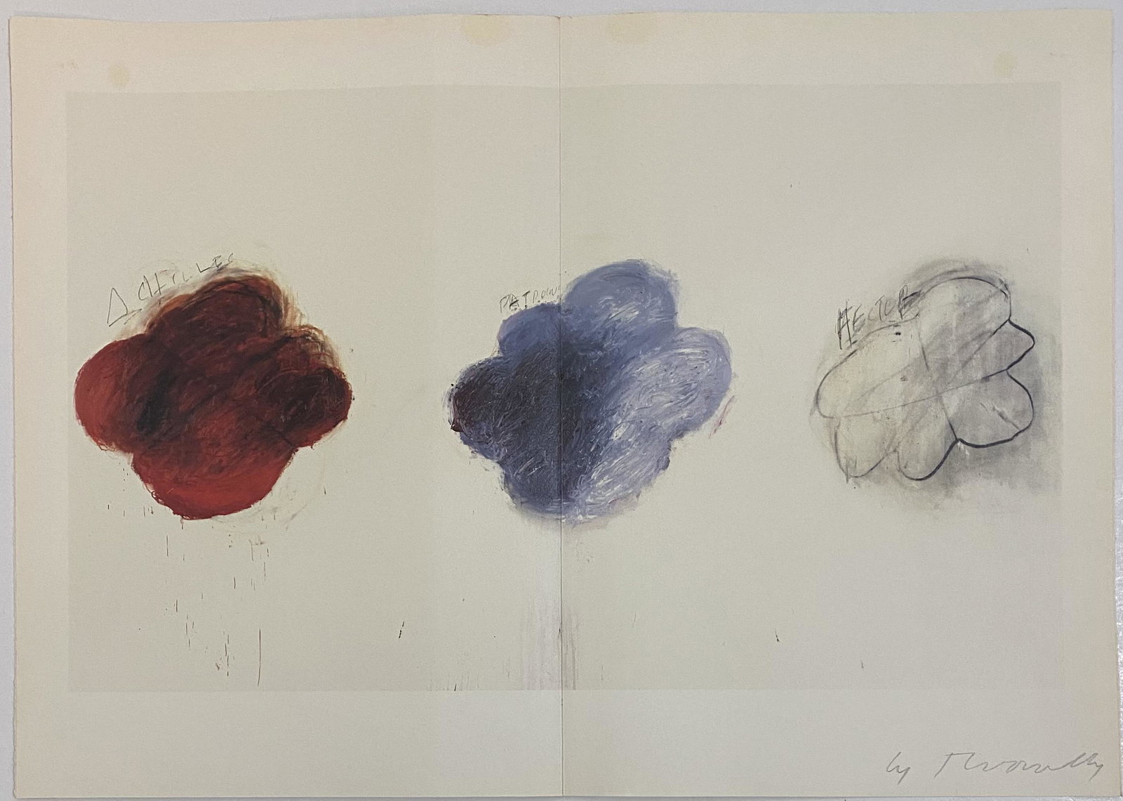 Cy Twombly (Untitled) Hand Signed Offset Lithograph: CY TWOMBLY (1928-2011) Untitled Offset lithograph in colors on smooth wove paper 11 5/8" x 16 1/2" Signed lower right side in pencil