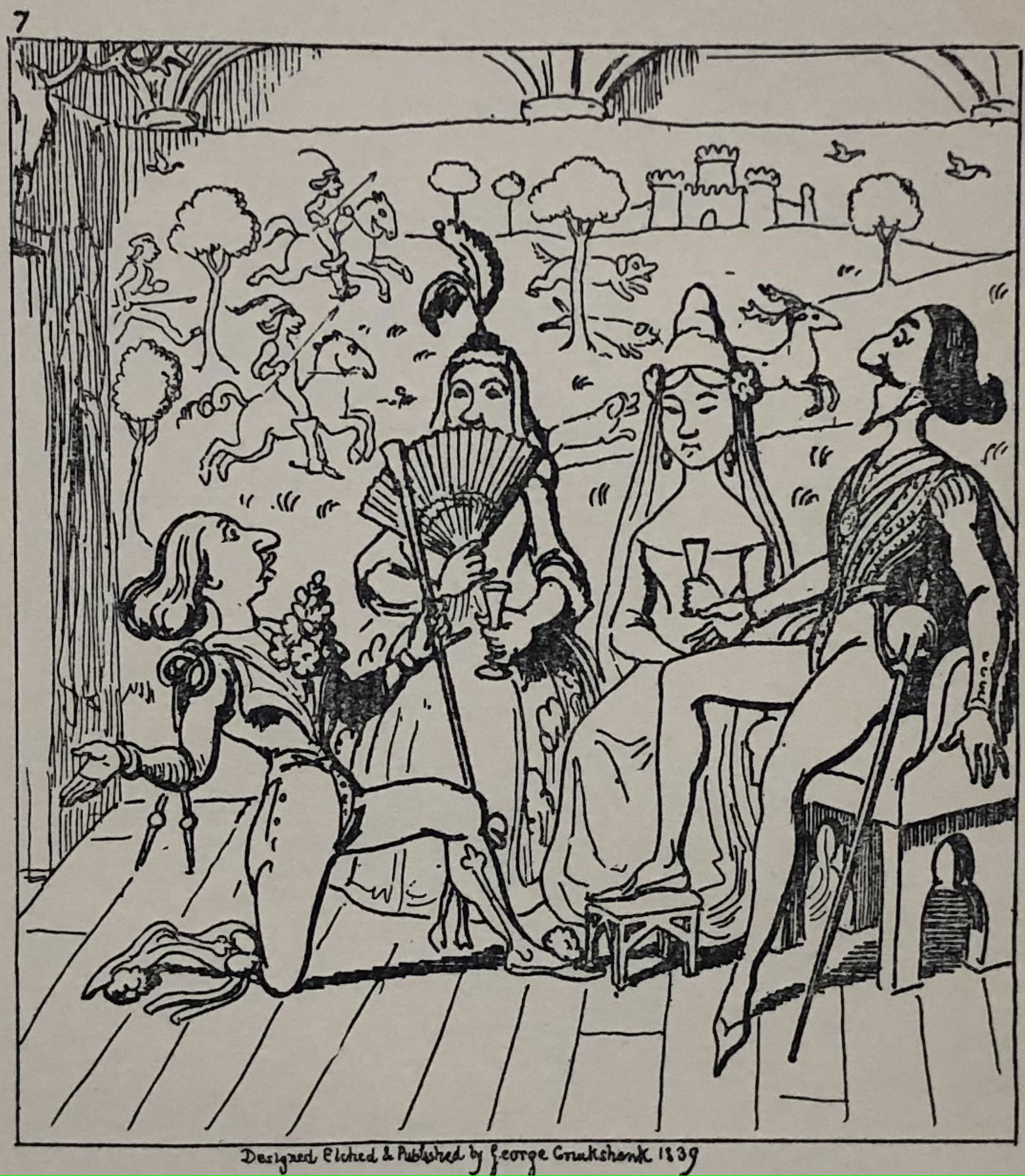 George Cruikshank British Antique Illustration Print: GEORGE CRUIKSHANK Early illustration print 3 1/2" x 3" Mounted to same sized cardstock