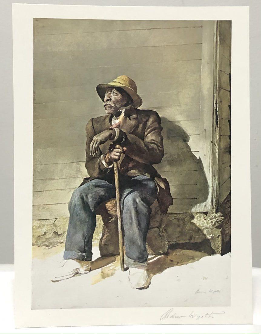 Andrew Wyeth Pencil Signed Print: ANDREW WYETH (1917-2009) Print in colors on paper 13" x 9 1/2" Signed lower side in pencil Mounted to same sized cardstock