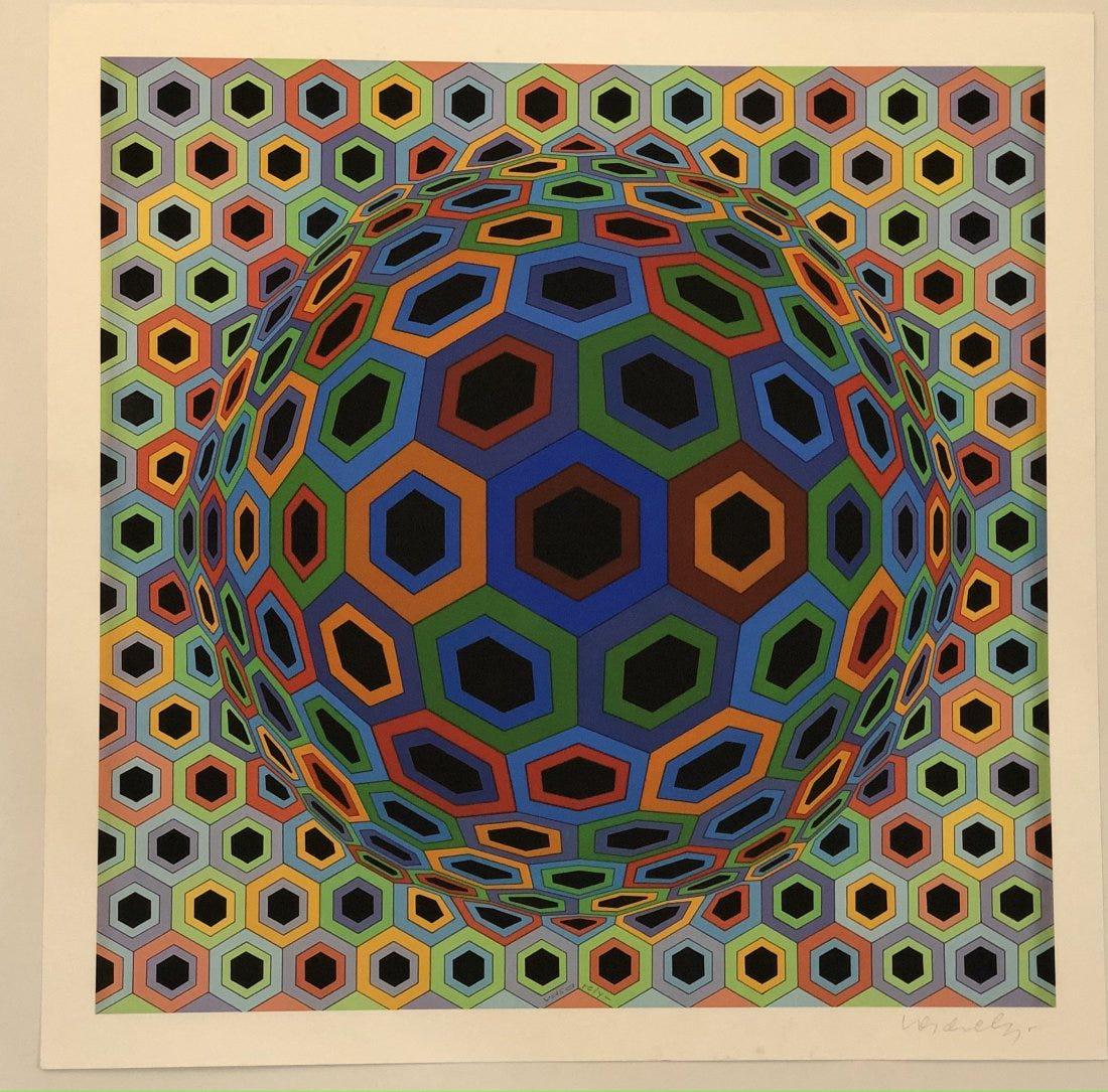 Victor Vasarely (Untitled) Signed Print on Wove Paper: VICTOR VASARELY (1906-1997) Untitled Print in colors on wove paper 18" x 18" Signed lower right side in pencil