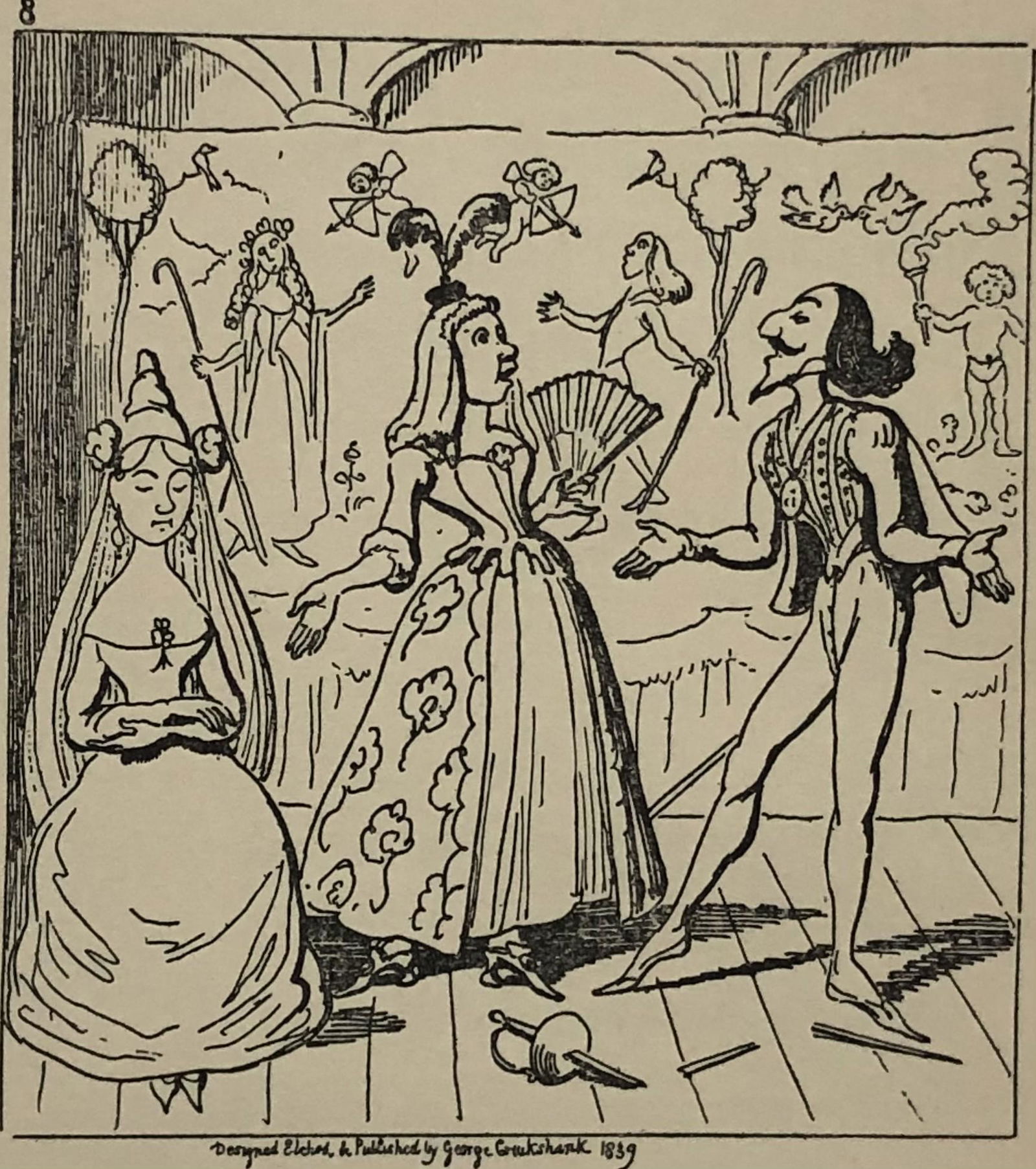 George Cruikshank British Antique Illustration Print: GEORGE CRUIKSHANK Early illustration print 3 1/2" x 3 1/4" Mounted to same sized cardstock