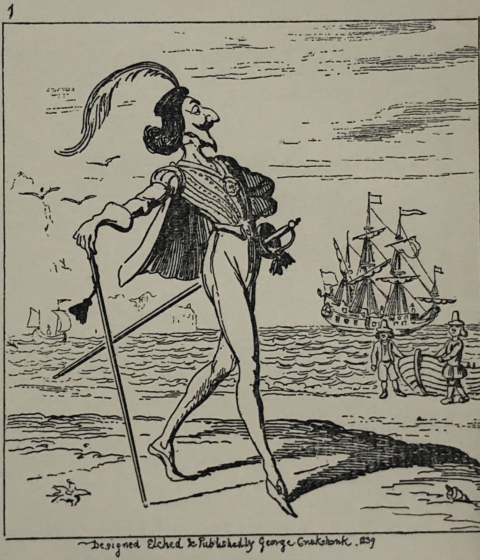 George Cruikshank British Antique Illustration Print: GEORGE CRUIKSHANK Early illustration print 3 1/2" x 3 1/4" Mounted to same sized cardstock