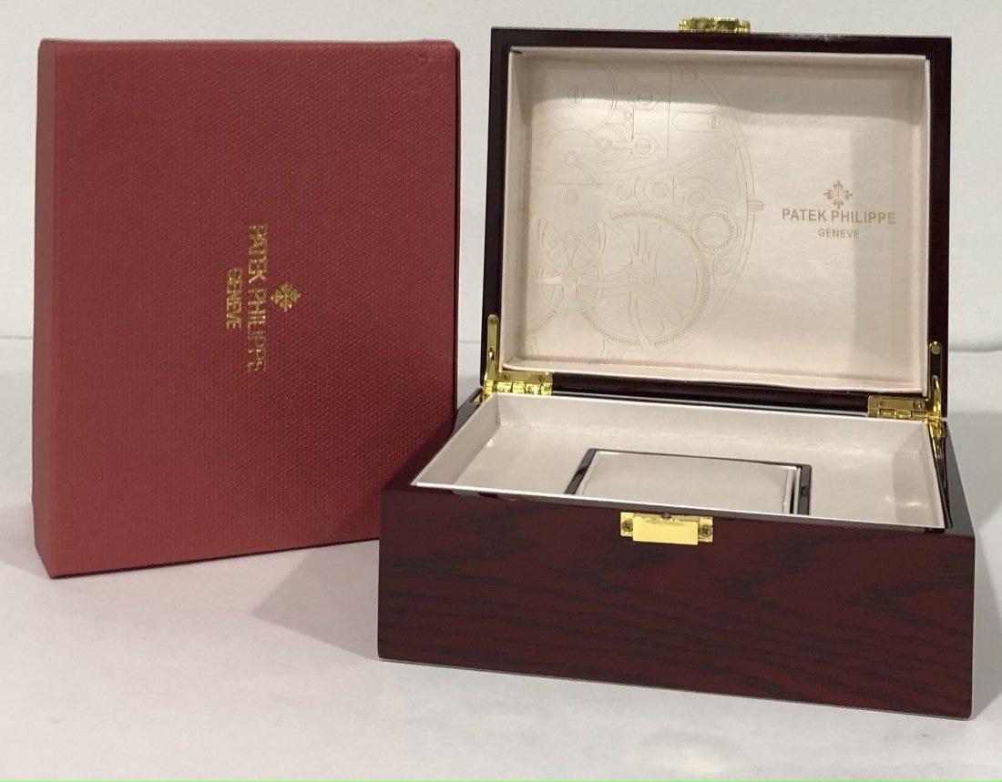 Wood Watch Storage Box Marked Patek Philippe: Wooden watch storage box marked Patek Philippe including case ; 8" x 4" x 6"