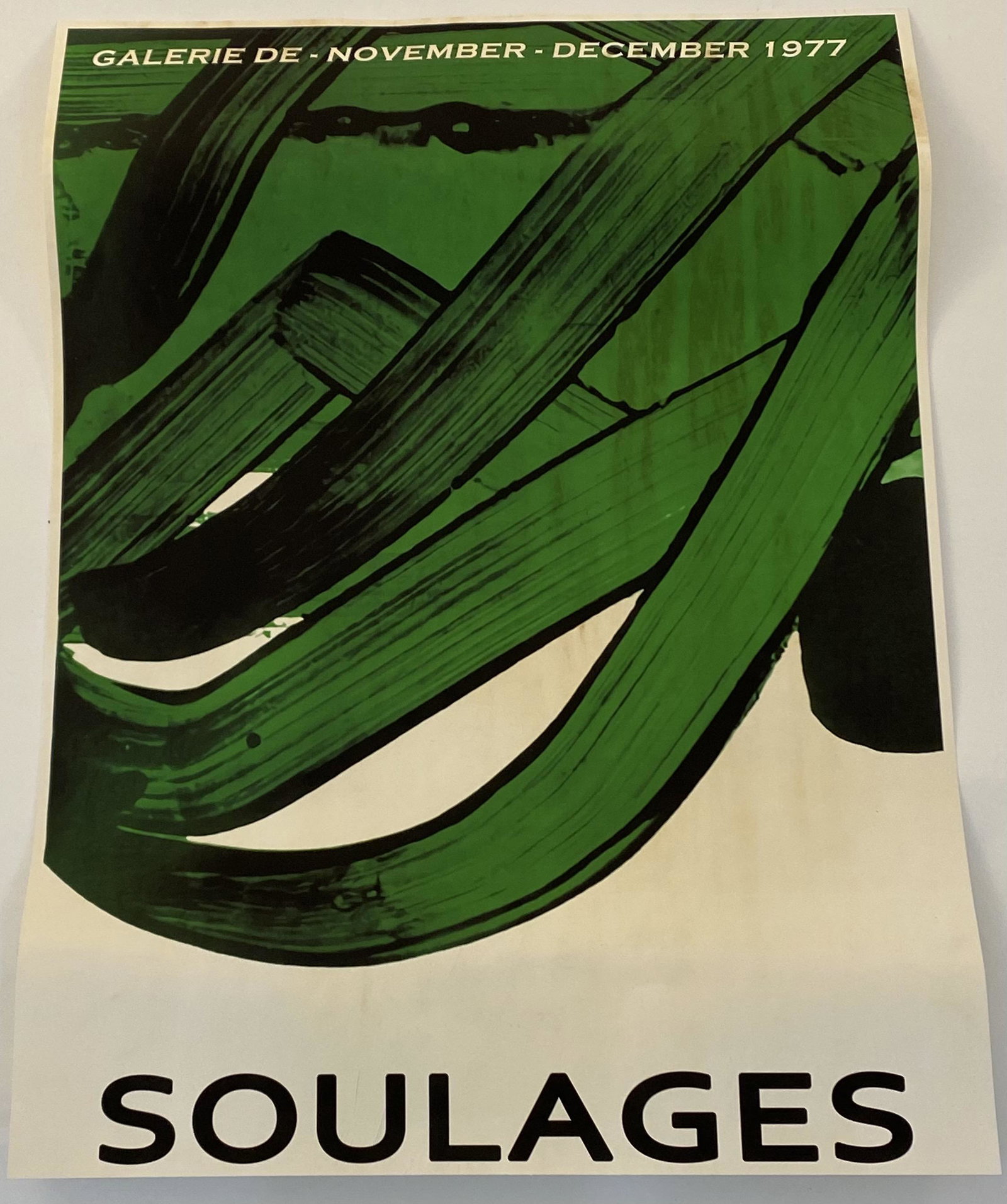Pierre Soulages (Untitled, Green 1974) Poster: PIERRE SOULAGES (B. 1919) Untitled, Green (Galerie) 1977 Poster in colors 27" x 20"