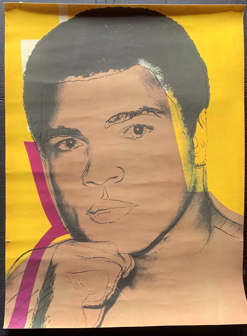 After Andy Warhol (Muhammad Ali) Print on Heavy Paper: AFTER ANDY WARHOL (1928-1987) Muhammad Ali Print in colors on Heavy paper 39 1/2" x 39 1/2" Stamped to verso "Castelli Gallery - 4 East 77th - New York" and "Andy Warhol"
