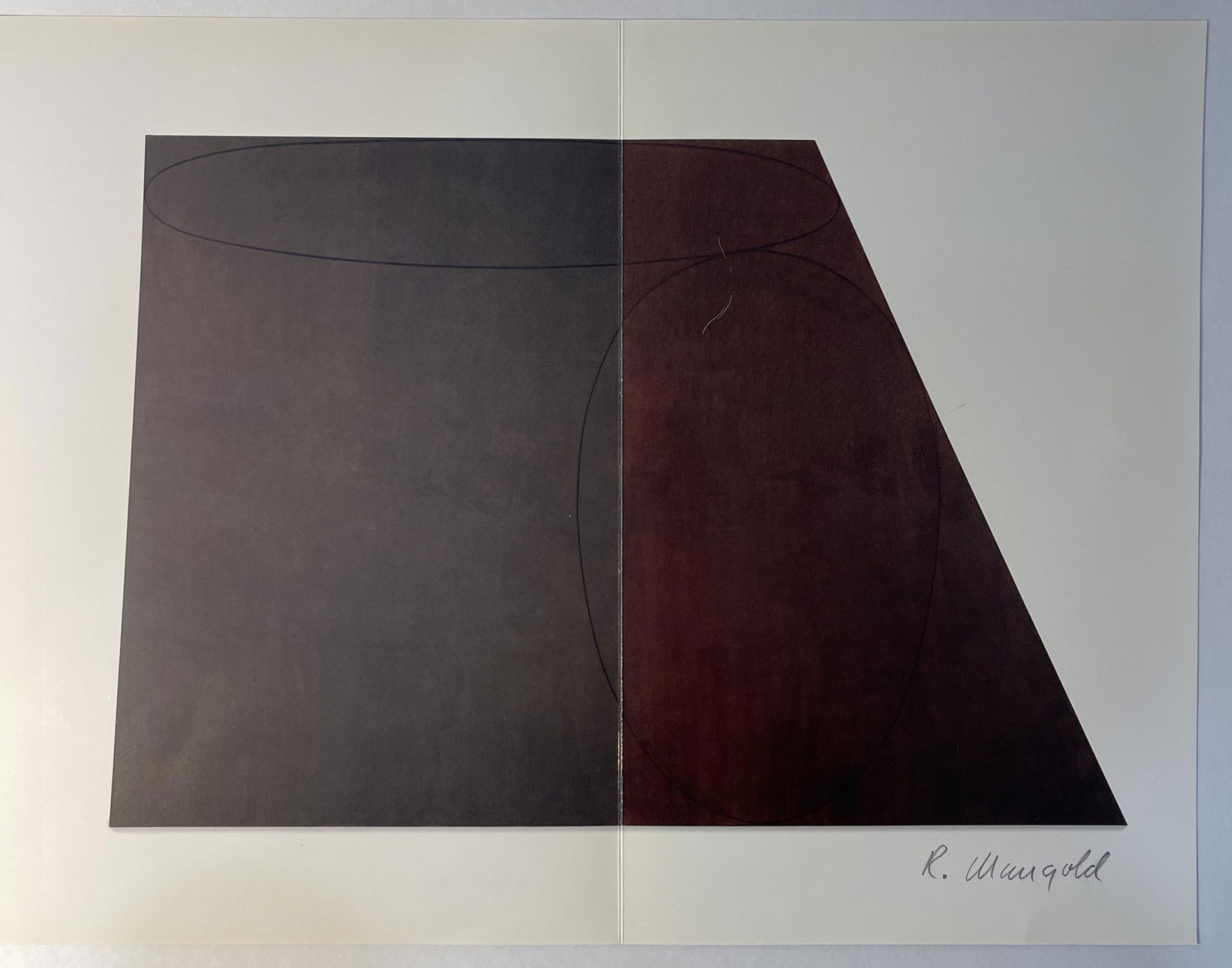 Robert Mangold (Plane/Figure Series) Pencil Signed: ROBERT MANGOLD (B. 1937) Plane/Figure Series Colored print 18 x 24 inches Signed lower side in pencil Mounted to same size cardstock