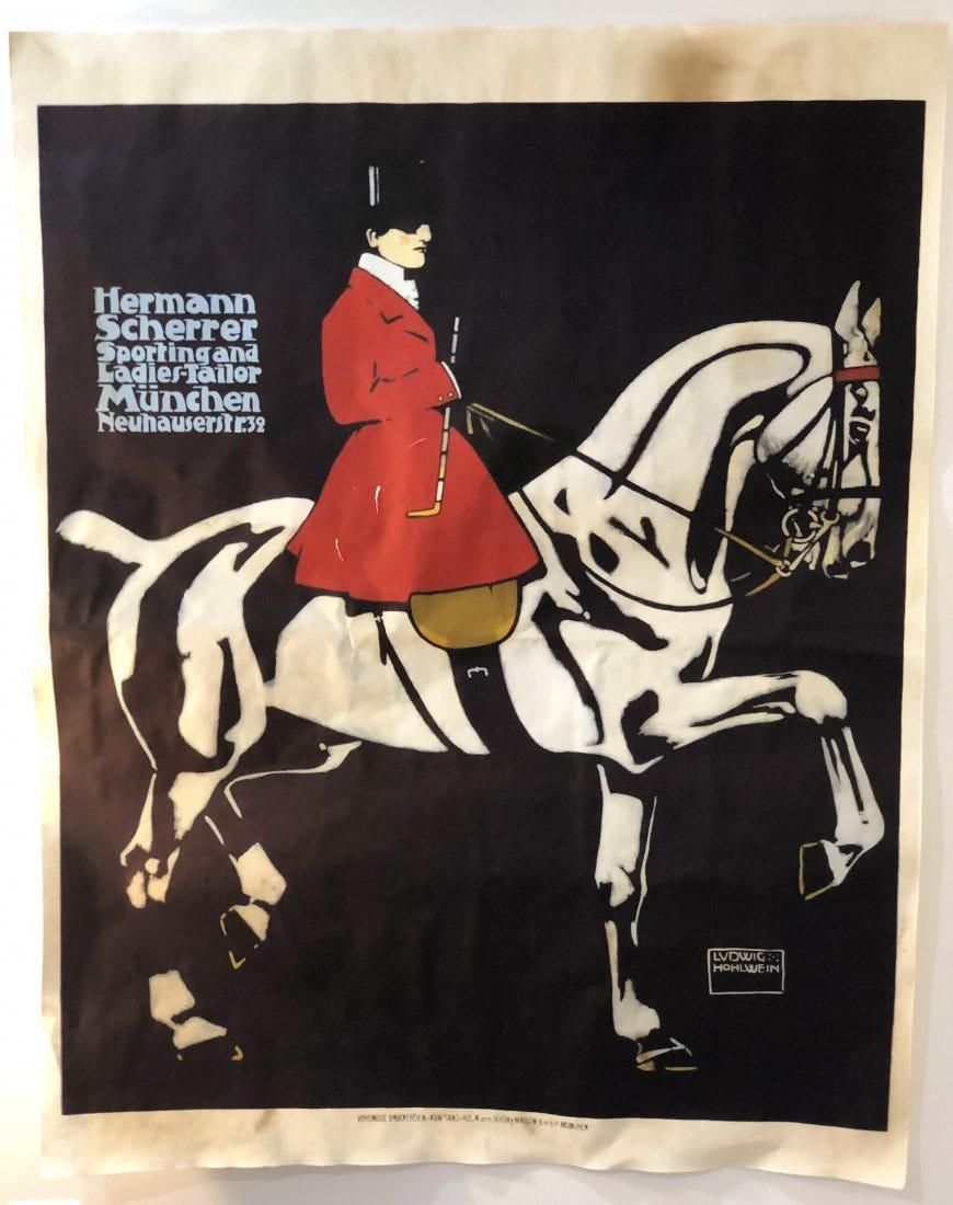 Hermann Scherrer Horse Poster, Later Printing: Poster titled "Hermann Scherrer" ; 47" x 36 1/2" mounted to linen
