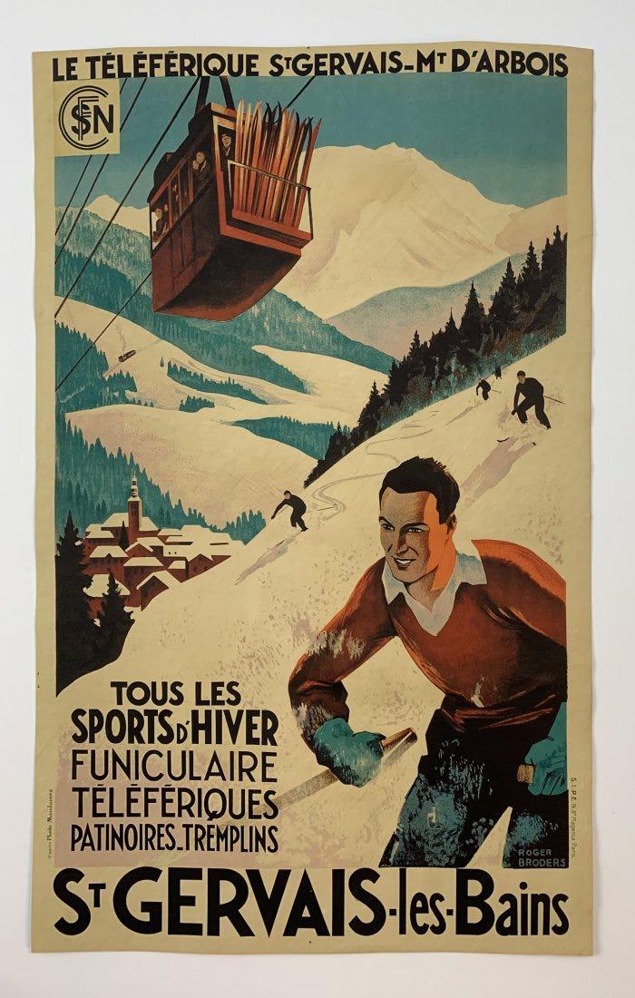 Roger Broders - St. Gervais Vtg Ski Lithograph (1 of 2)