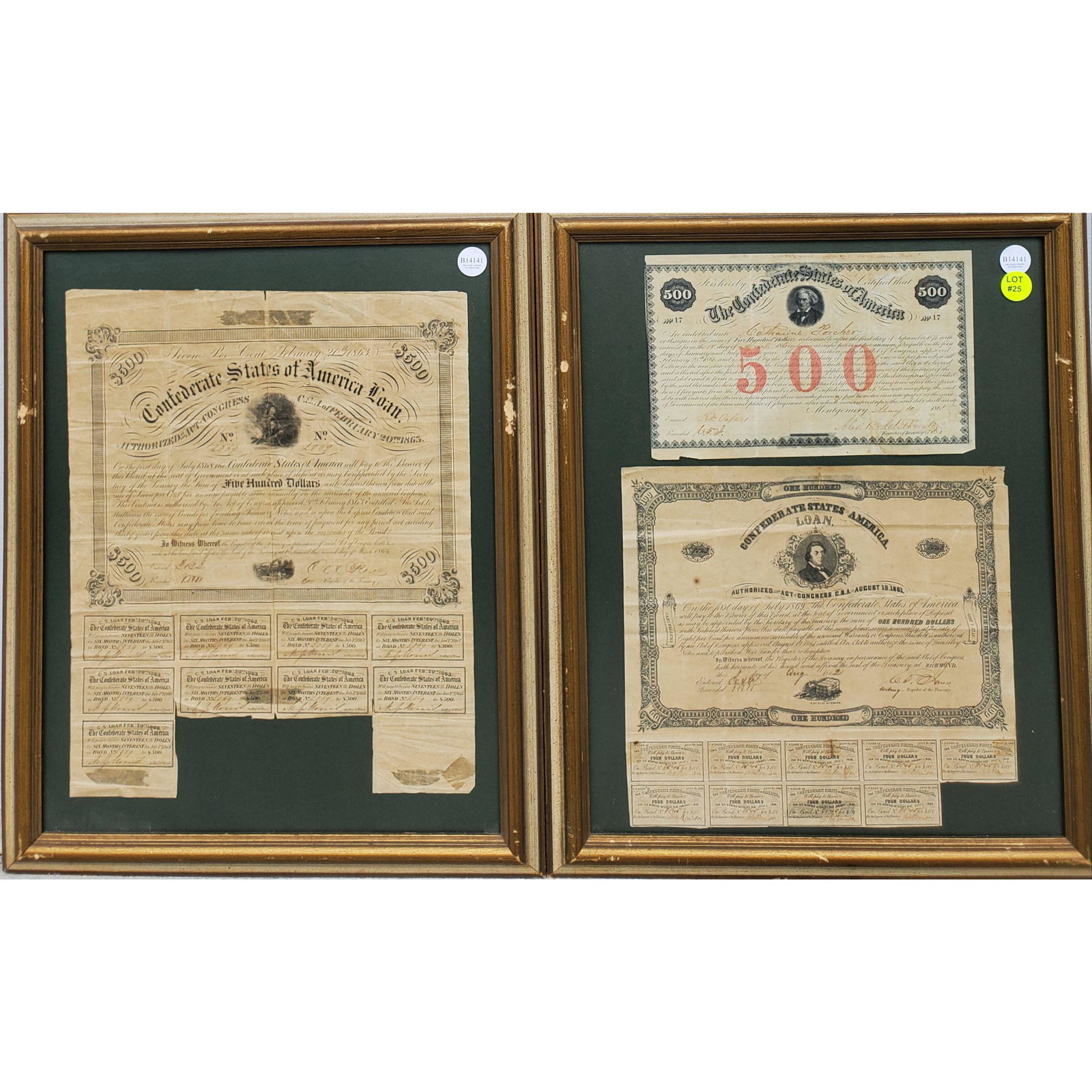 3 Confederate States of America Loan 1861, 1862, 1863: 3 Confederate States of America Loan 1861, 1862, 1863