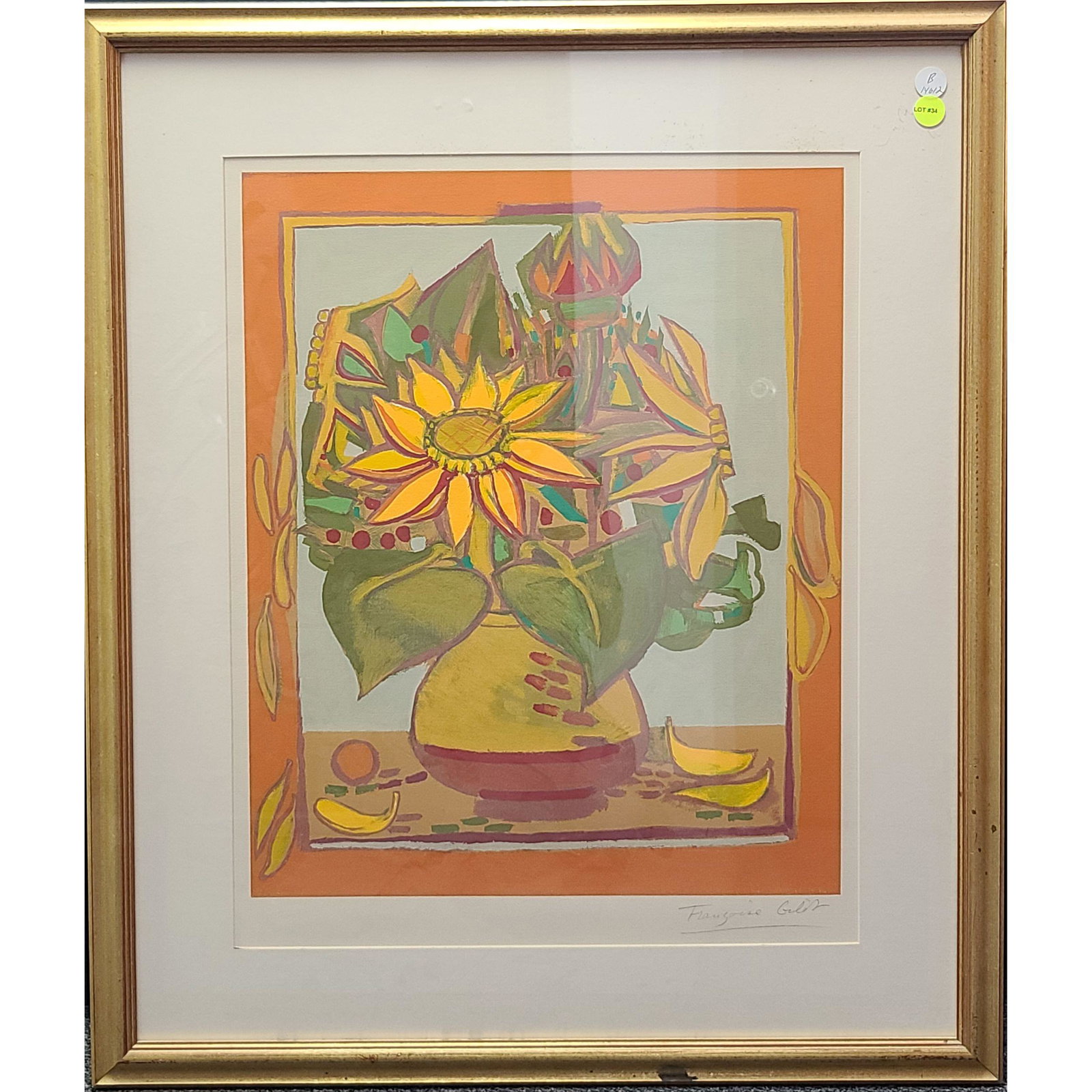 Francoise Gilot Still Life Gouache on Paper: Francoise Gilot Still Life Gouache on Paper. Measures 30" x 35" Overall.