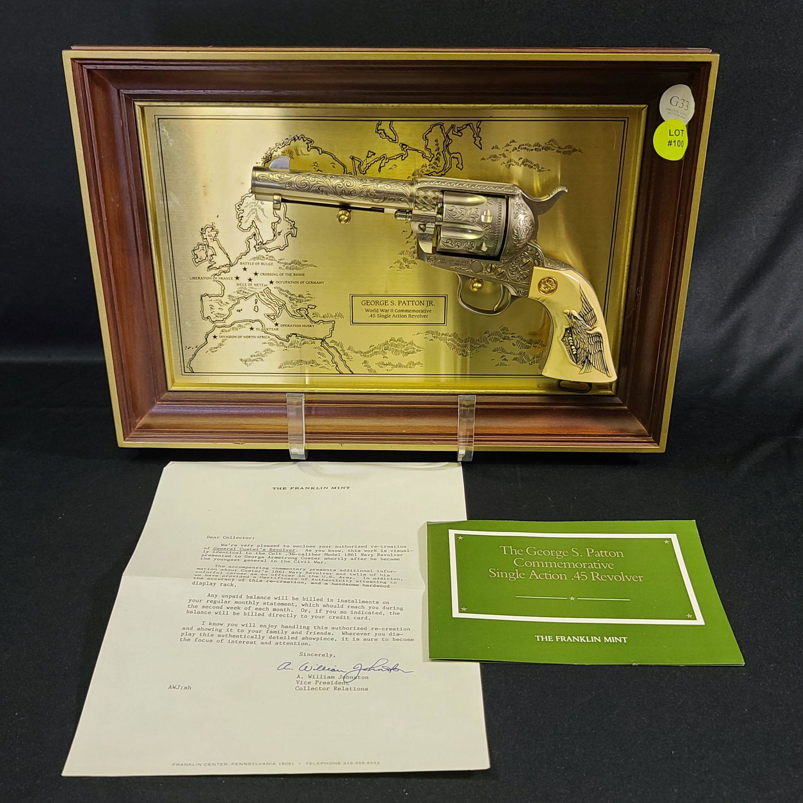 George Patton Single Action .45 Revolver Franklin Mint: George Patton Single Action .45 Revolver, Franklin Mint Replica. THIS IS A REPLICA BY THE FRANKLIN MINT. IT LOOKS AND FEELS IDENTICAL TO THE ORIGINAL, HOWEVER WILL NOT FIRE. IT COCKS, THE ACTION MOVES