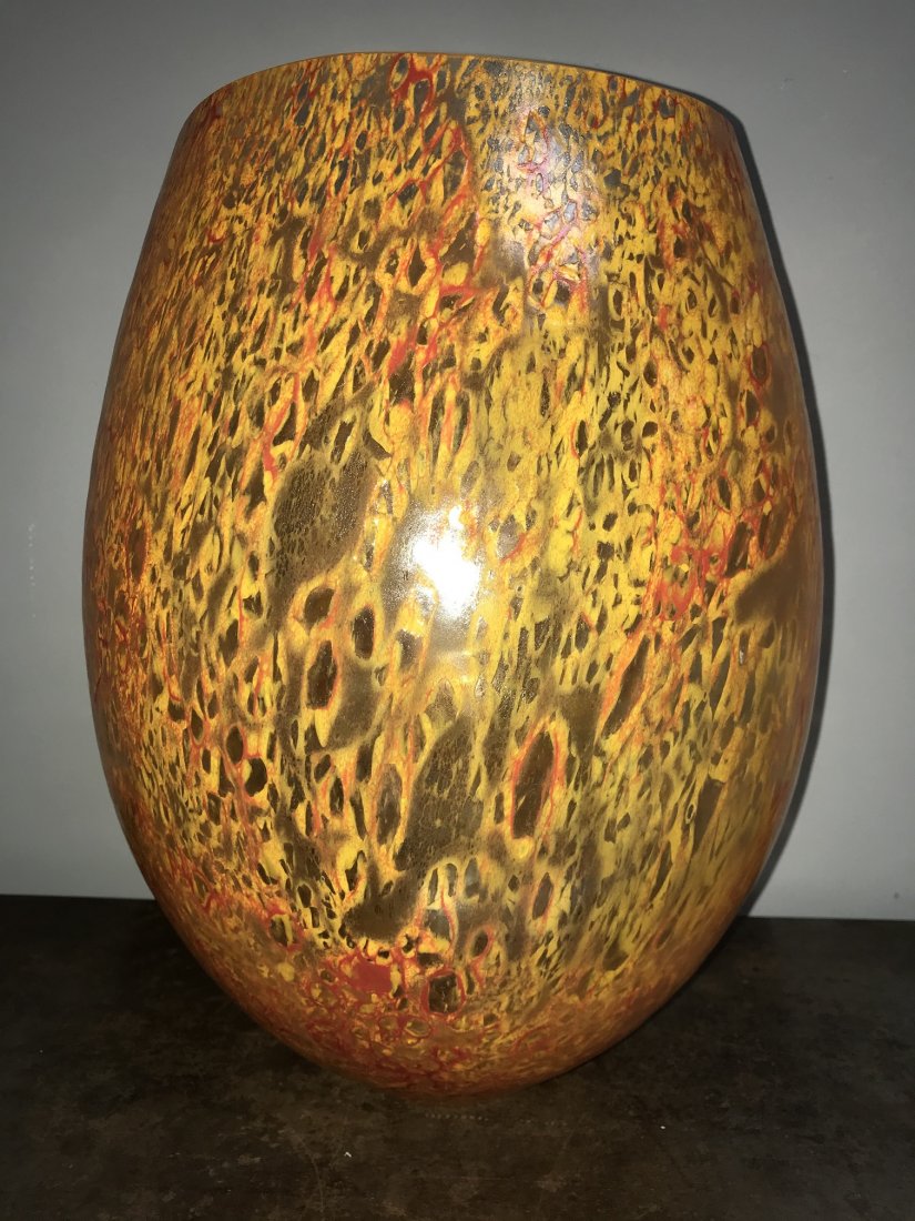 Large Kosta Boda - Kjell Engman Ombre vase Orange 16": Large Kosta Boda - Kjell Engman Ombre vase Orange 16" tall x 12" wide. label attached as pictured. Signed on bottom .
