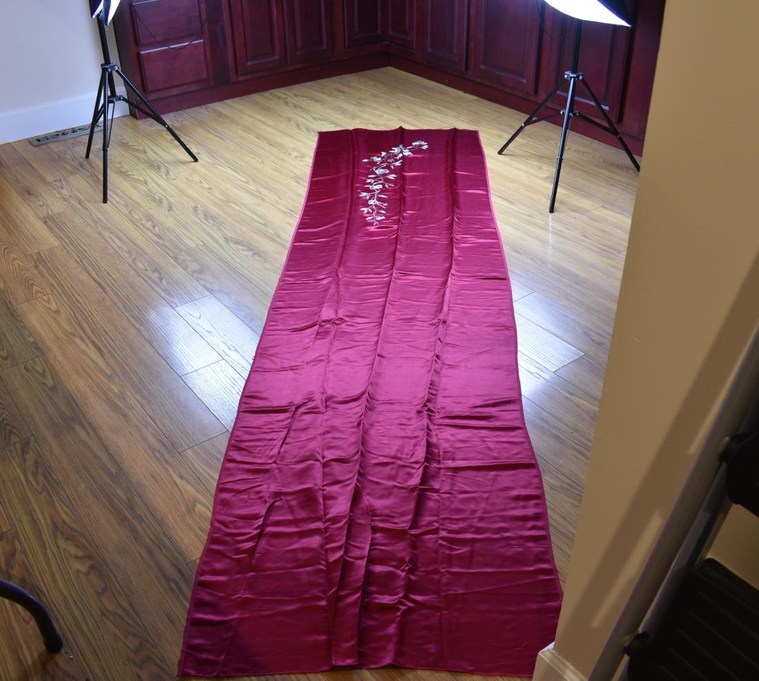 CHINESE VINTAGE RED SILK EMBROIDERED TEXTILE PANEL (1 of 5)