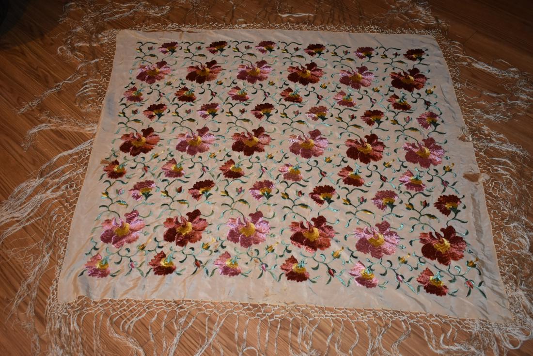 Chinese Early 20th c Embroidered Silk Piano Shawl. (1 of 8)