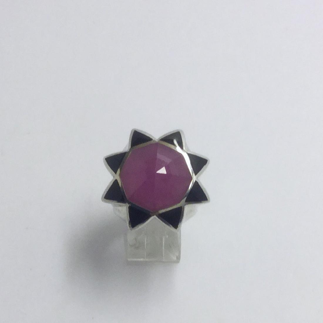 STEPHEN WEBSTER sterling silver enamel ruby ring #670: measures: 1" size: 7 2/4" condition: goodÂ