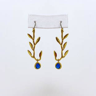 18k gold clad sapphire earrings #32: measures: 2" long by 1/2" wide gemstone: sapphire Cz condition: good