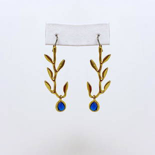 18k gold clad sapphire earrings #32: measures: 2" long by 1/2" wide gemstone: sapphire Cz condition: good