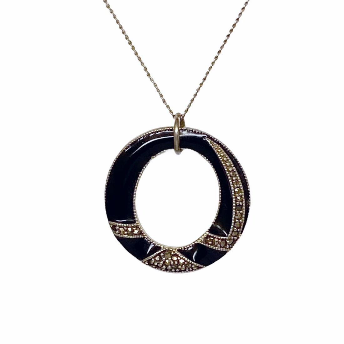 JUDITH JACK sterling silver marcasite pendant: Measurements: 1 1/2" Long x 1 3/8" Wide Gemstone: marcasite Material: sterling silver & enamel Signed: 925 Judith Jack hallmark Condition: good