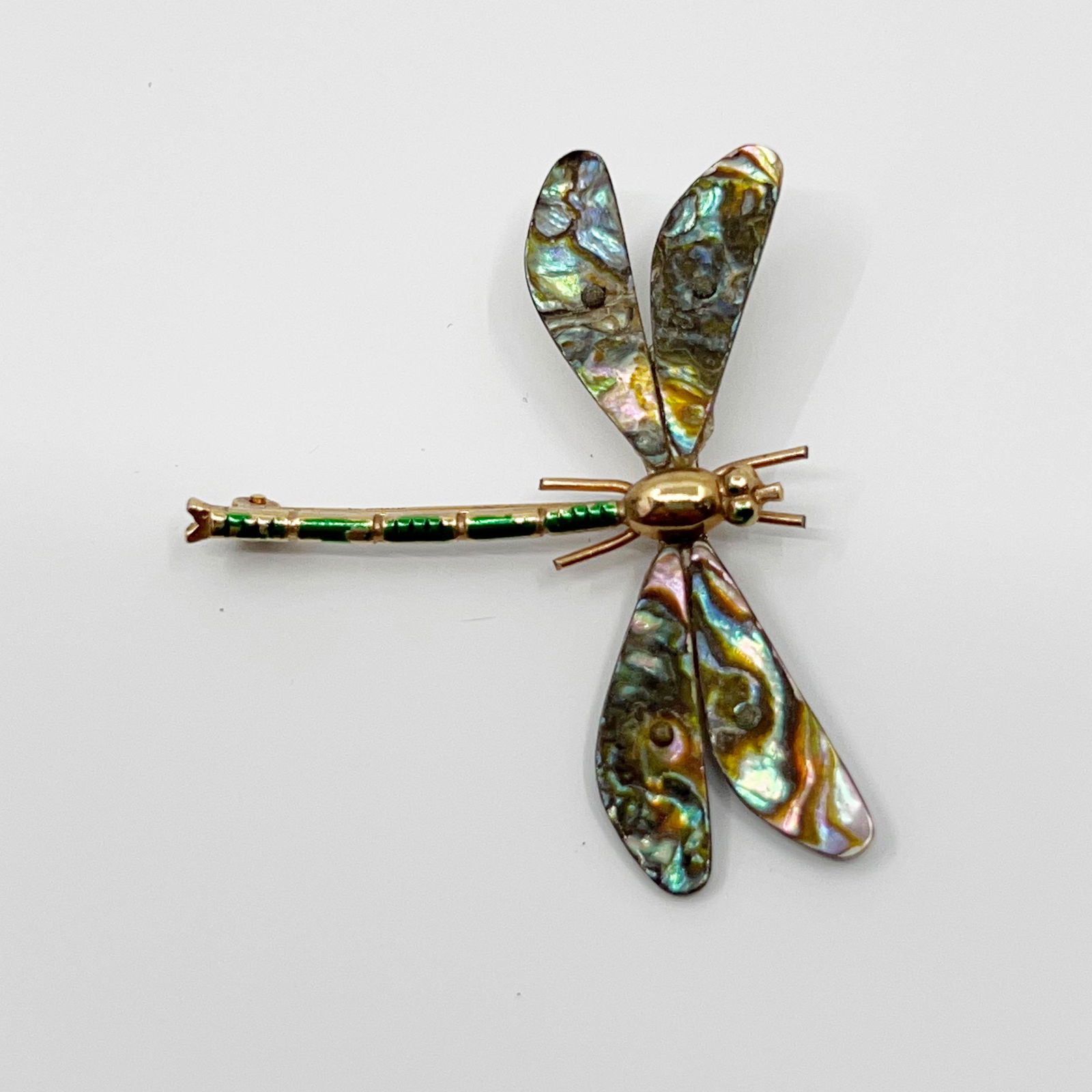 Vintage Gold Filled & Abalone Dragonfly Brooch: Measurements: 1 5/8” long by 2” wide Crafted with abalone In good pre owned condition