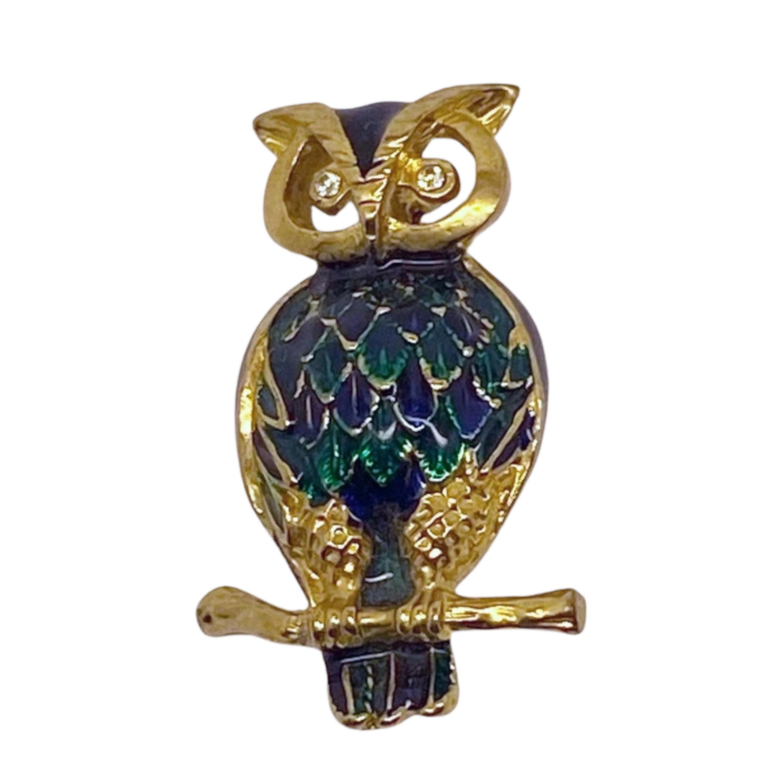 12k gold filled enamel rhinestone owl brooch (1 of 3)