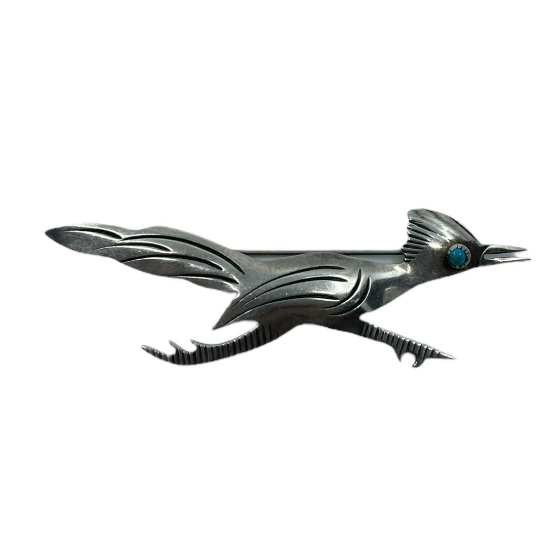 ZUNI sterling silver turquoise roadrunner bird brooch (1 of 3)