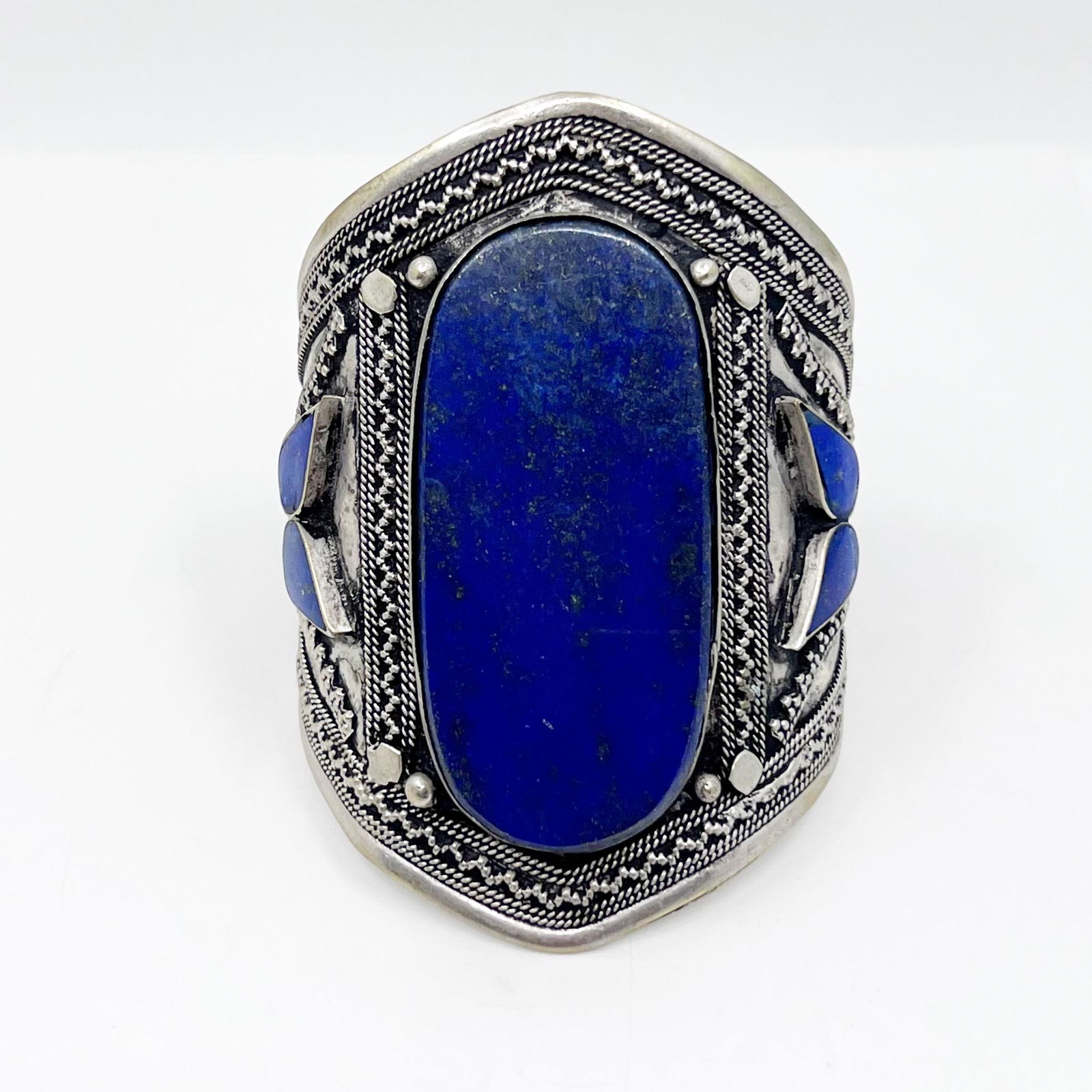 Afghan lapis lazuli alpaca silver cuff bracelet (1 of 5)