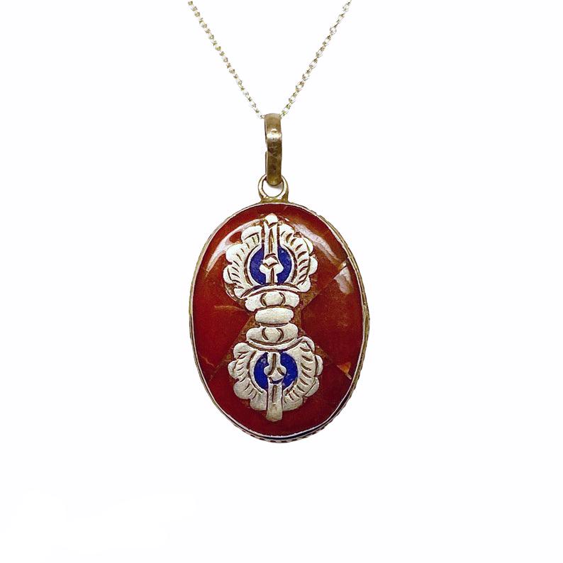 sterling silver lapis lazuli carnelian inlay pendant (1 of 2)