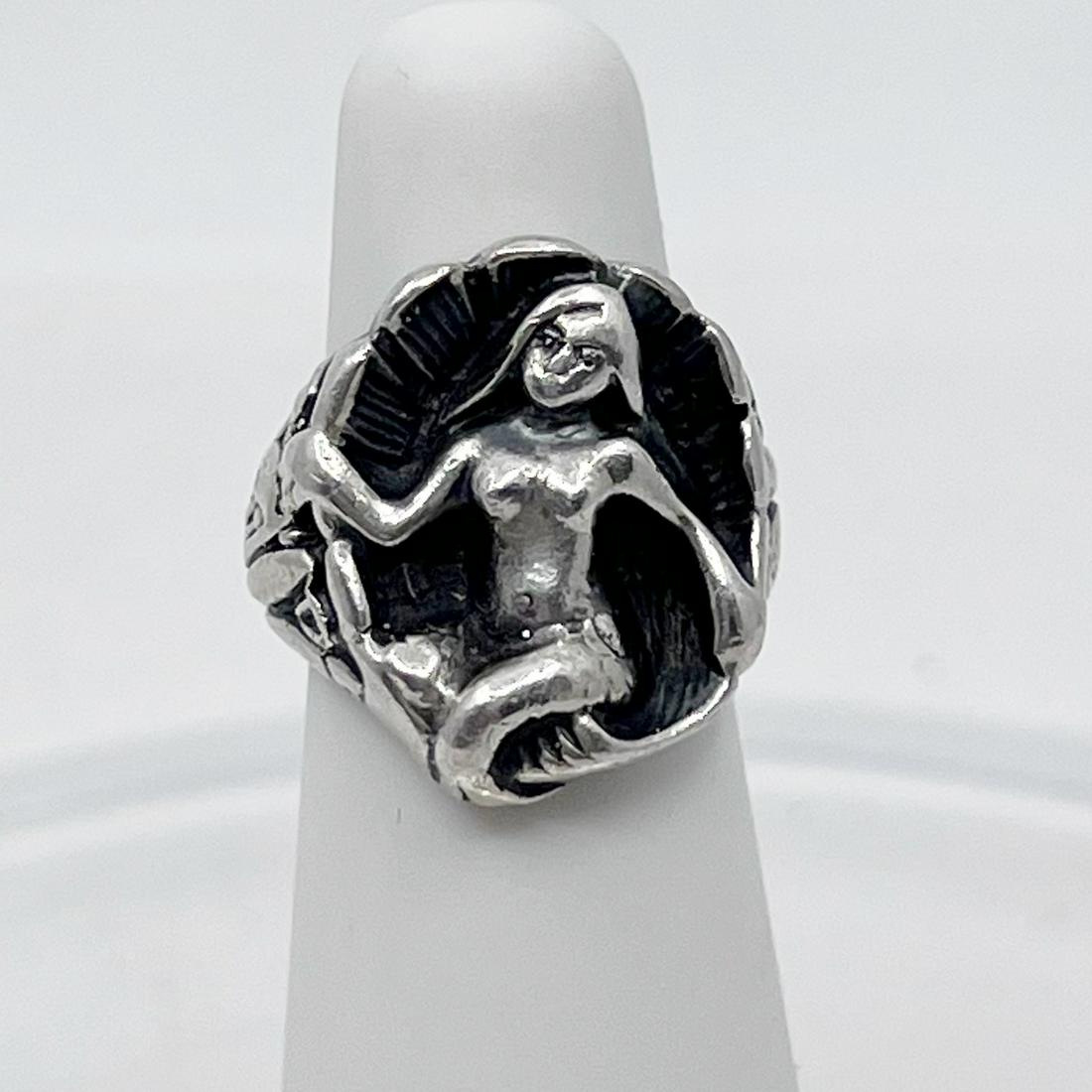 Art Deco sterling silver mermaid ring (1 of 4)