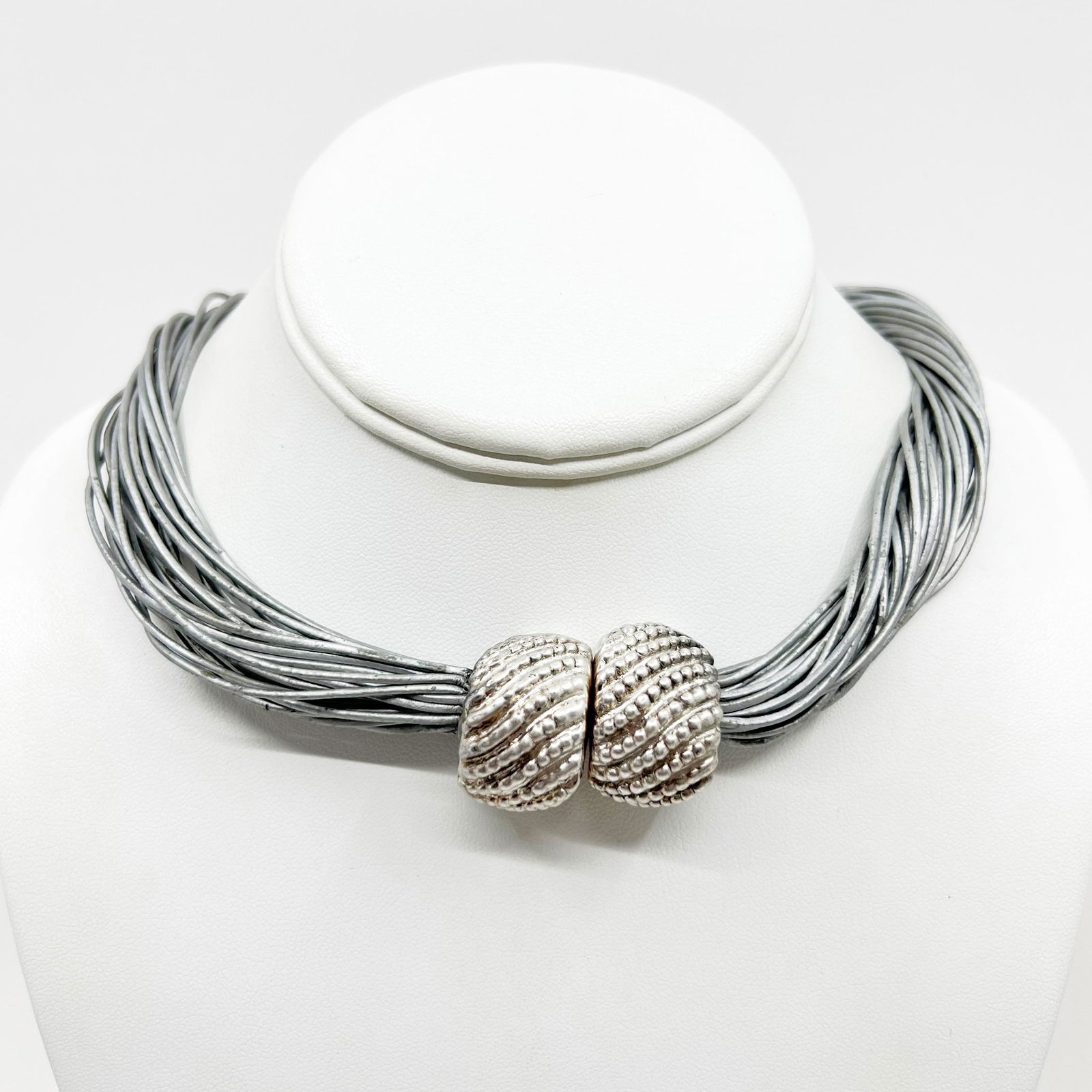 Israeli Sterling silver leather necklace (1 of 4)