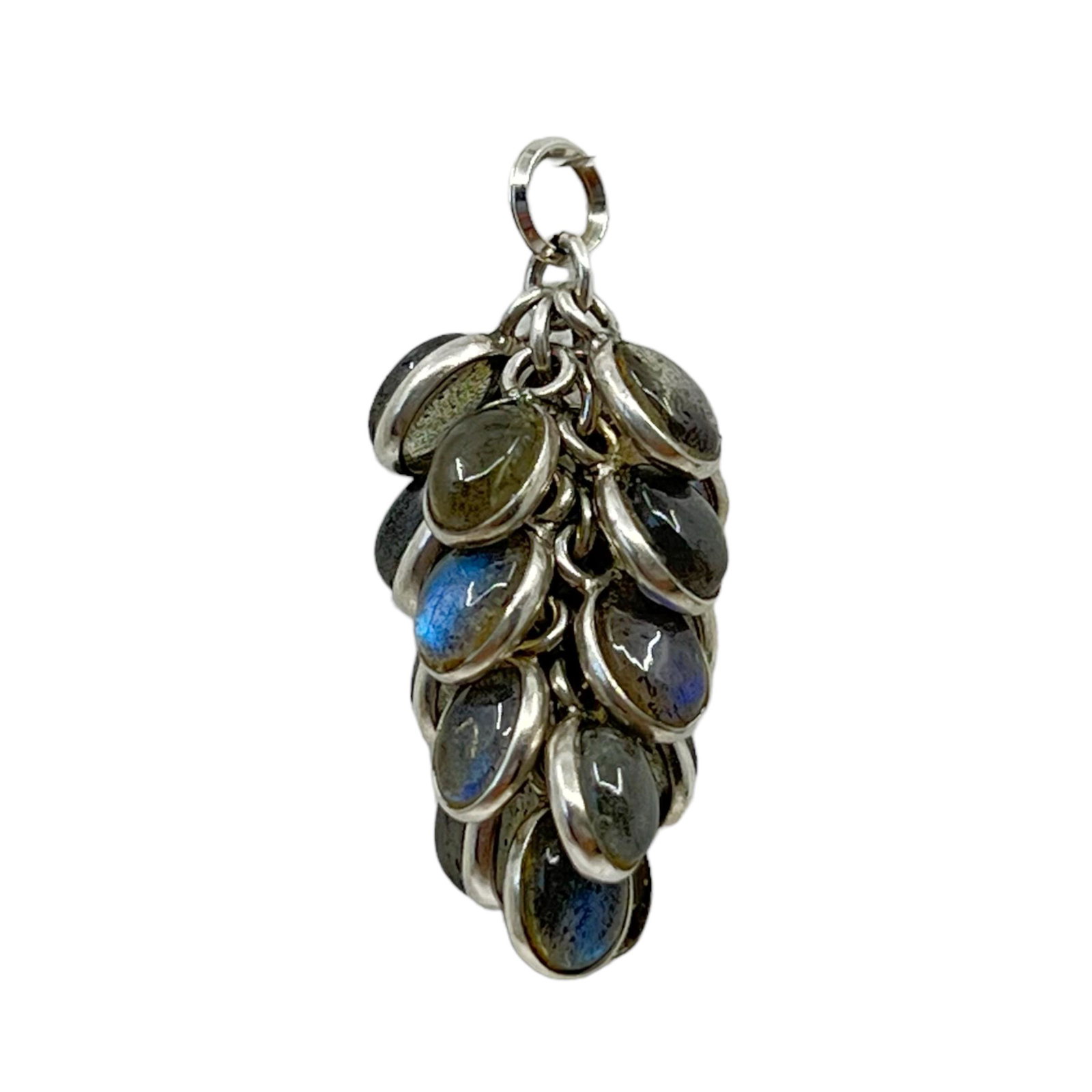 Sterling silver labradorite grape cluster pendant: Measures: 1 1/4" long by 1/2" wide Gemstone: labradorite Hallmark: 925 Condition: like new SK