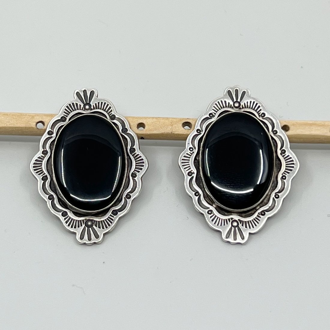 Raymond Coriz Kewa Navajo sterling silver onyx  earrings (1 of 4)