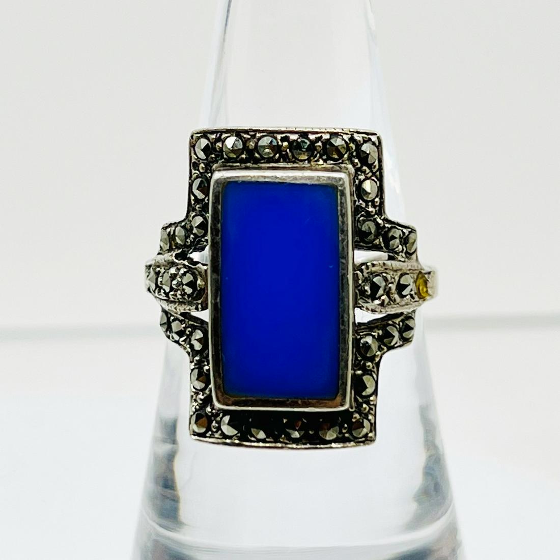 Sterling silver marcasite & chalcedony ring (1 of 2)